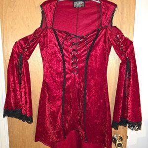Vintage Lip Service Red Velvet Corset Bell Sleeve Top